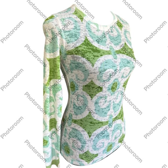 Before + Again XSmall Blue & Green Patterned Long Sleeve Shirt - Picture 2 of 4